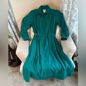 L.L. Bean vintage 80s green shirtdress, size 16 Missy